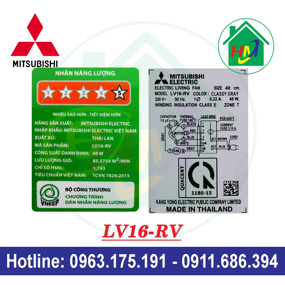 Quạt Cây Điều Khiển Misubishi LV16-RV Thái Lan