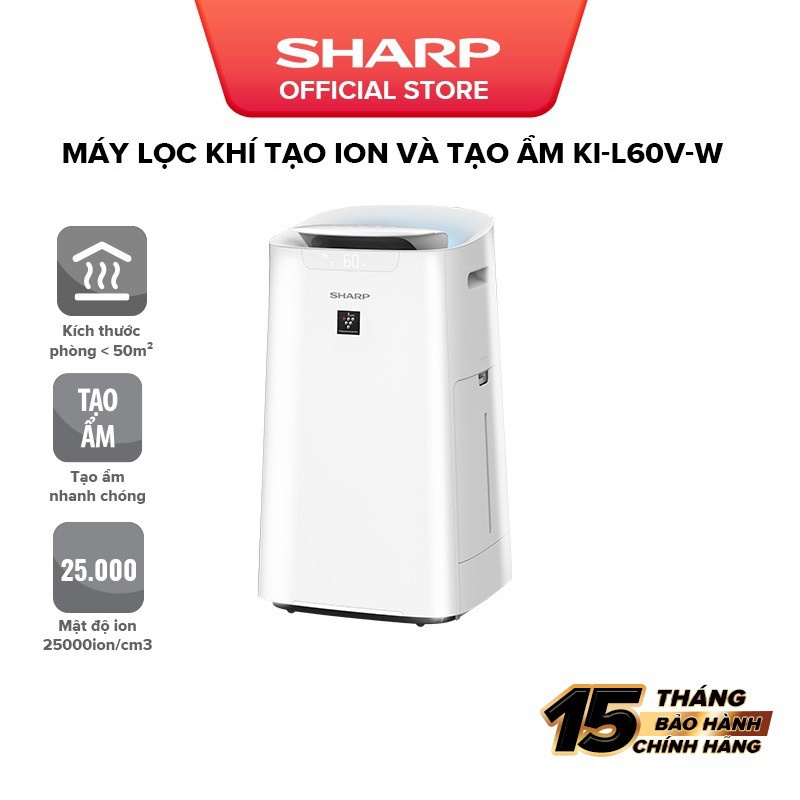 Máy Lọc Khí Tạo Ẩm Sharp inverter KIL60VW, Dành Cho Phòng 50m2