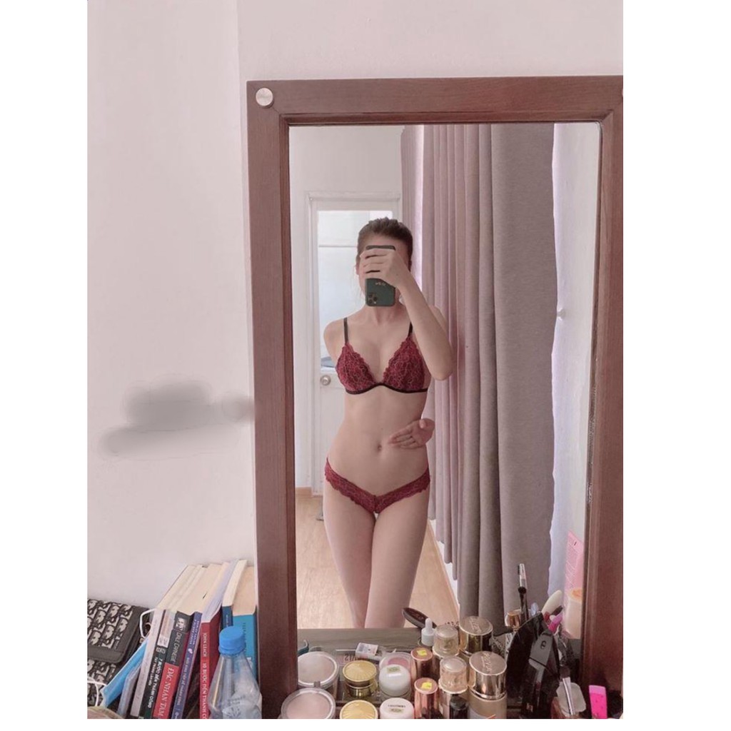Bộ đồ lót ren Bralette đỏ hoa có mút mỏng mang cực thoải mái, đường may tỉ mỉ hàng thiết kế BRAHY 143