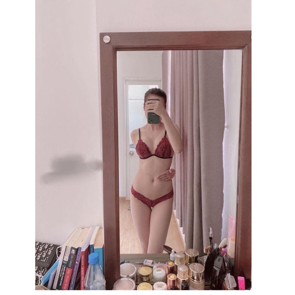 👙 Bra thiết kế 👙Bộ đồ lót ren Bralette đỏ hoa có mút mỏng mang cực thoải mái, đường may tỉ mỉ hàng thiết kế