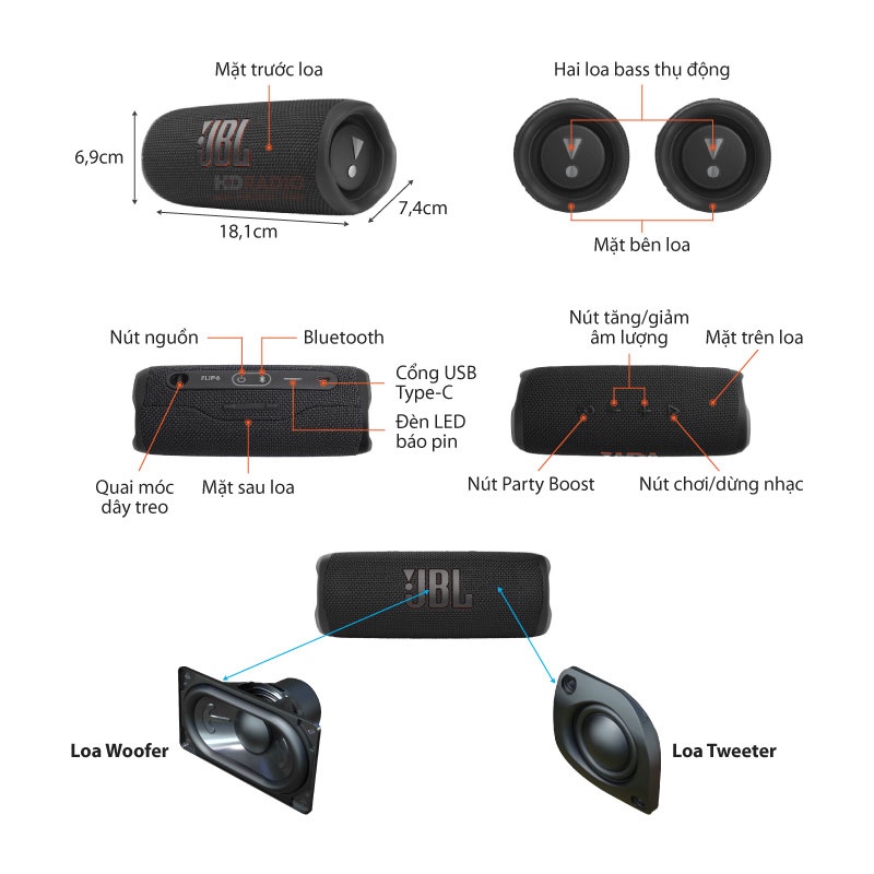 Loa JBL FLIP 6 Chính Hãng - Bảo Hành 12 Tháng