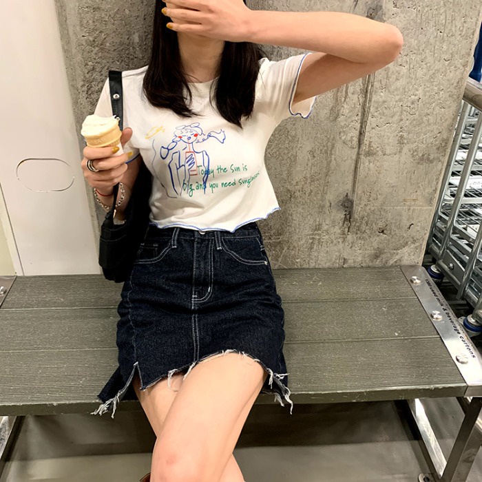 Áo Thun Crop Top Tay Ngắn Dáng Ôm In Họa Tiết Dễ Thương Thời Trang Cho Nữ