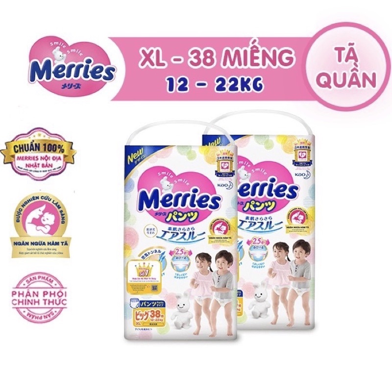 Combo 2 Tã/bỉm quần Merries size M / L / XL / XXL