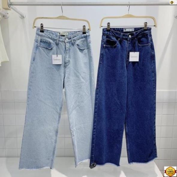 Quần Suông Rộng 9 Tấc Cotton Rách 2 Đậm / Nhạt - Quần Jean Ống Rộng Size Đại Y88 ' . ᴬ < HOT