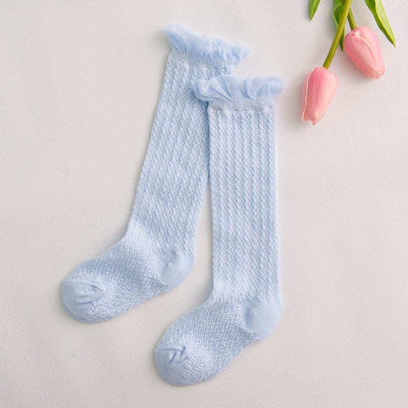 Vớ cotton Cổ Cao Phối Lưới Thoáng Khí Dành Cho Bé Gái