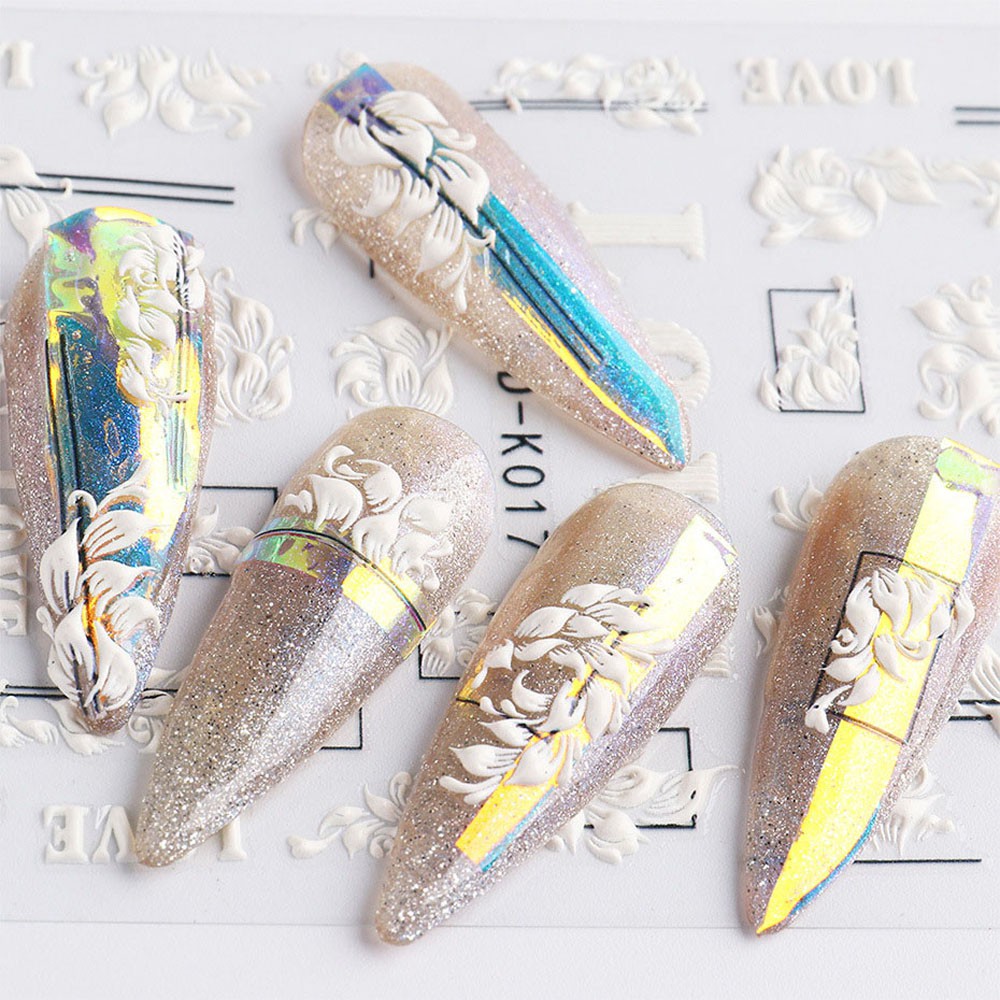 [Hàng mới về] Miếng dán móng tay nghệ thuật họa tiết ren hoa trắng trang trí thủ công dành cho bạn nữ