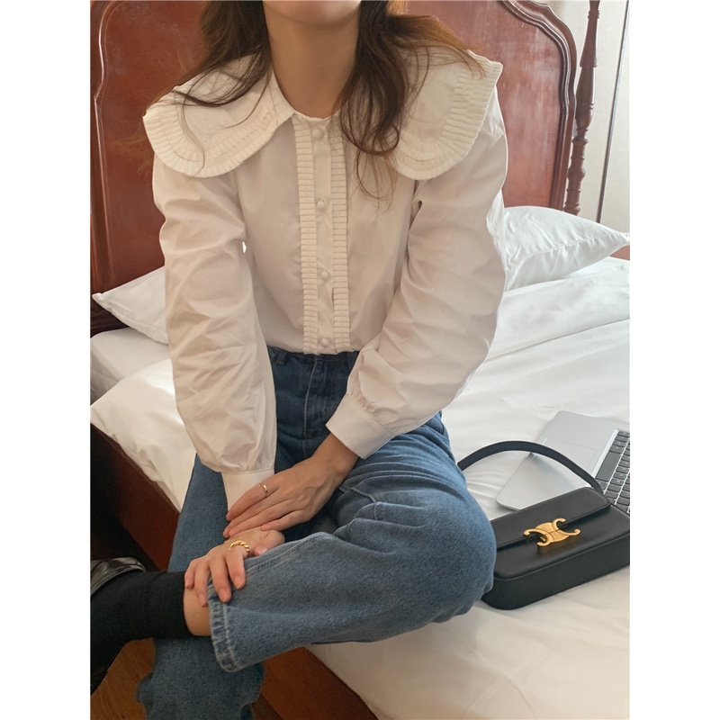 Áo sơ mi dài tay phối ren thời trang thanh lịch cho nữ 48257