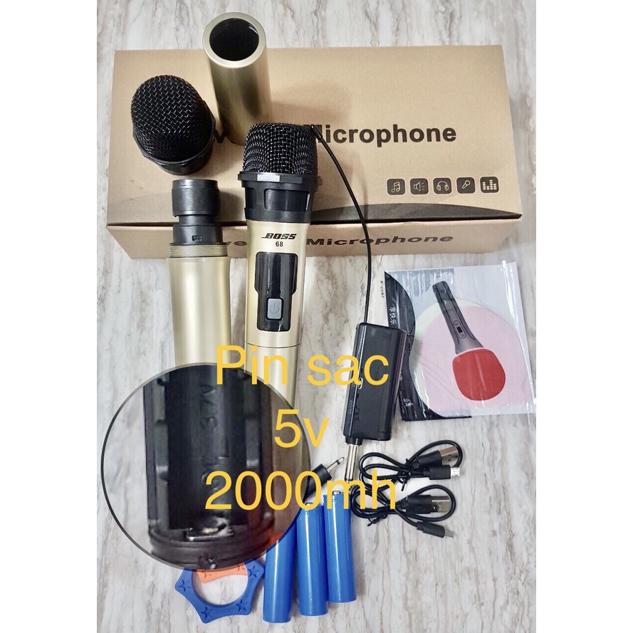 Micro không dây đa năng cao cấp BOSS K10 - micro đa năng giá rẻ dành cho loa kéo PIN SAC 2000MAH