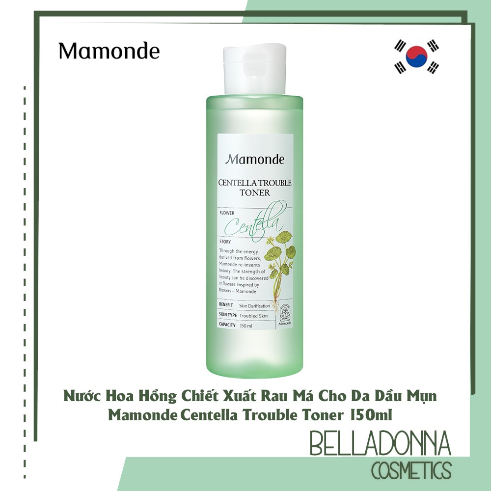 Nước Hoa Hồng Chiết Xuất Rau Má Cho Da Dầu Mụn Mamonde Centella Trouble Toner 150ml