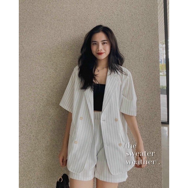 Set Vest/Blazer kẻ sọc Hàn Quốc 2 màu đen - trắng [Kèm ảnh thật] | BigBuy360 - bigbuy360.vn