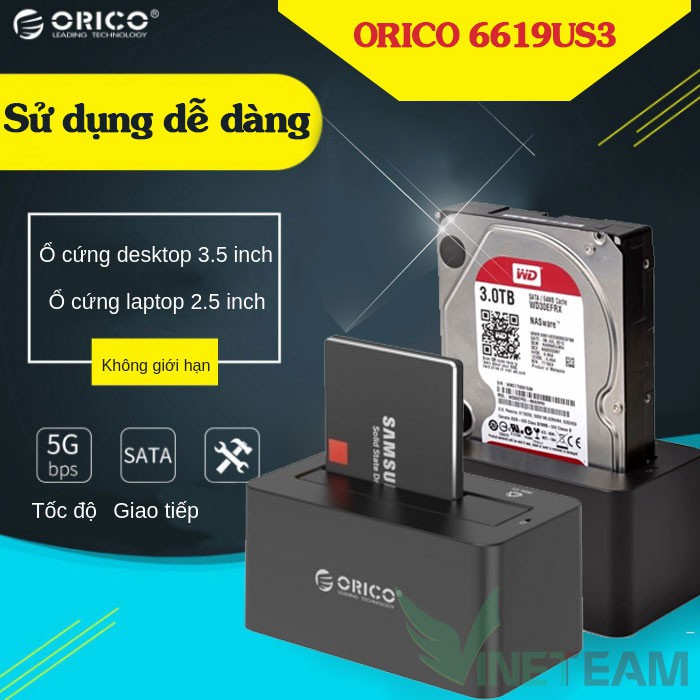 [Mã 55ELSALE1 giảm 7% đơn 300K] Thiết bị cắm nóng ổ cứng ORICO USB 3.0 SATA Hard Drive 6619us3 -DC673