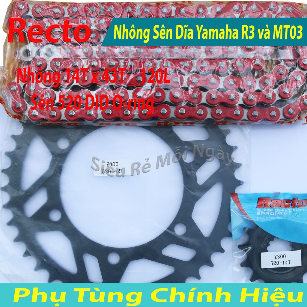 Nhông Sên Dĩa Recto Yamaha R3 và MT03 Sên Màu 120L DID 520VF Phốt Cao Su Thái Lan 14T x 43T