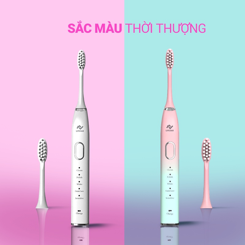 Bàn Chải Điện Sonic Life360 LE-BCD22A  - Chống Nước IPX7 - Màu Hồng - Hàng Chính Hãng