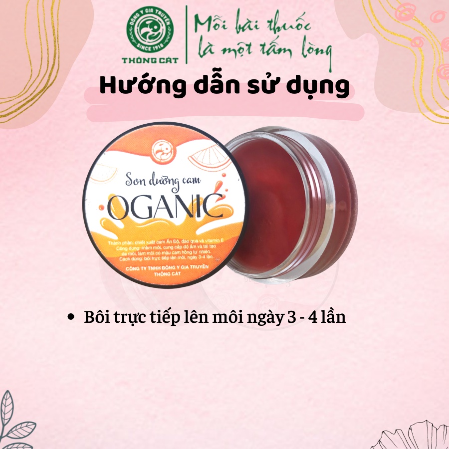 Son Dưỡng Cam Oganic THÔNG CÁT Son dưỡng môi giúp mềm môi,  cung cấp độ ẩm, tái tạo da môi làm môi luôn mềm mọng