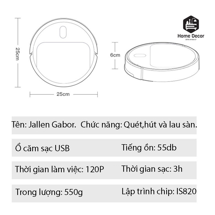 Robot hút bụi thông minh Jallen Gabor CHÍNH HẢNG thế hệ mới pin trâu nhất phân khúc lên đến 3000mAh!