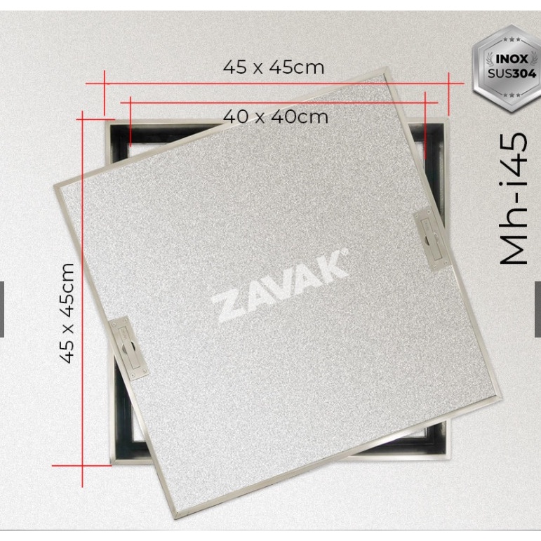 450x450x50mm - Nắp bể nước ngầm trong nhà Zavak MH-I45. lát gạch âm sàn - Inox304 chống gỉ