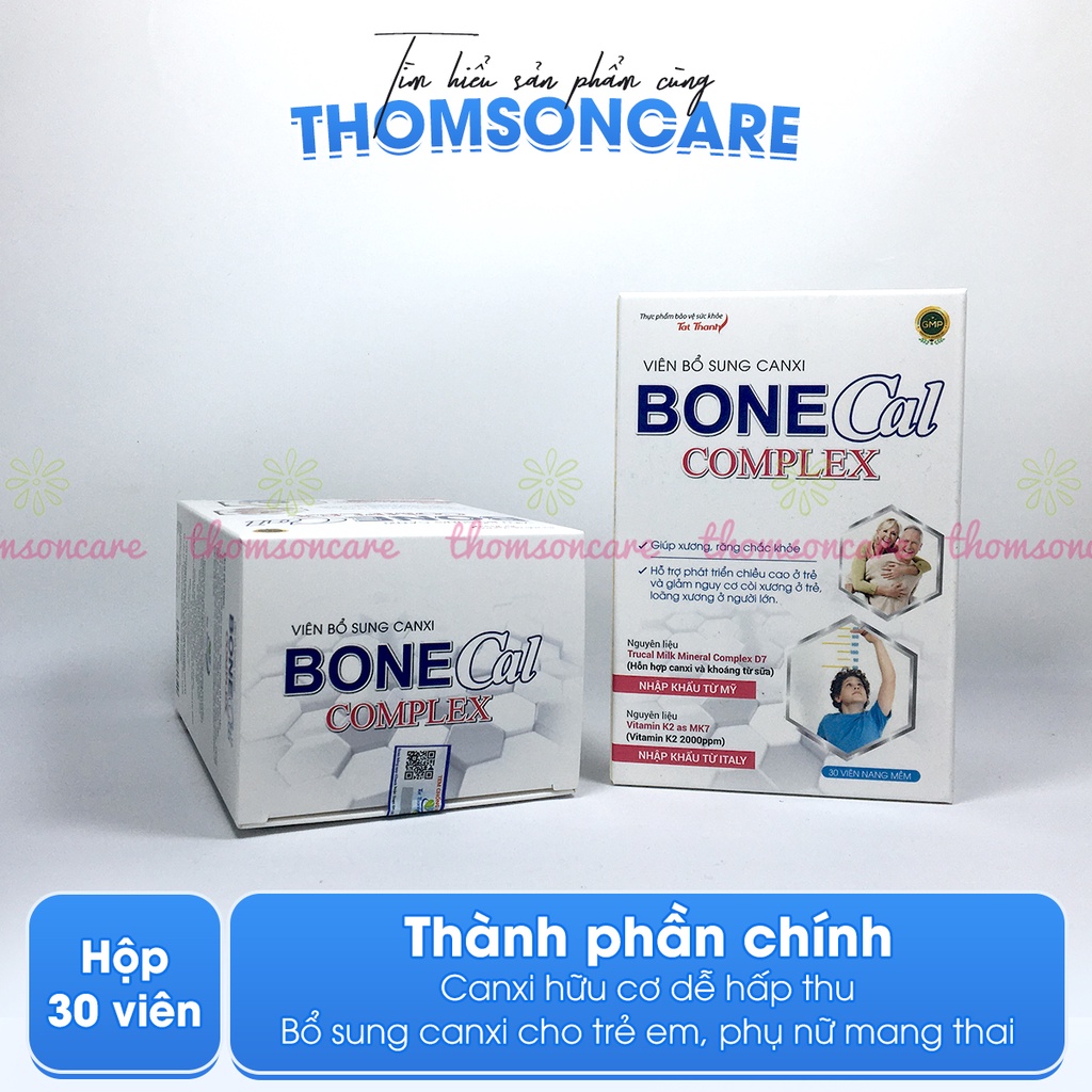 Bổ sung Canxi từ sữa Bone Cal Comlex, giảm loãng xương, còi xương ở trẻ em và người lớn, có thêm D3 K2 Hộp 30 viên