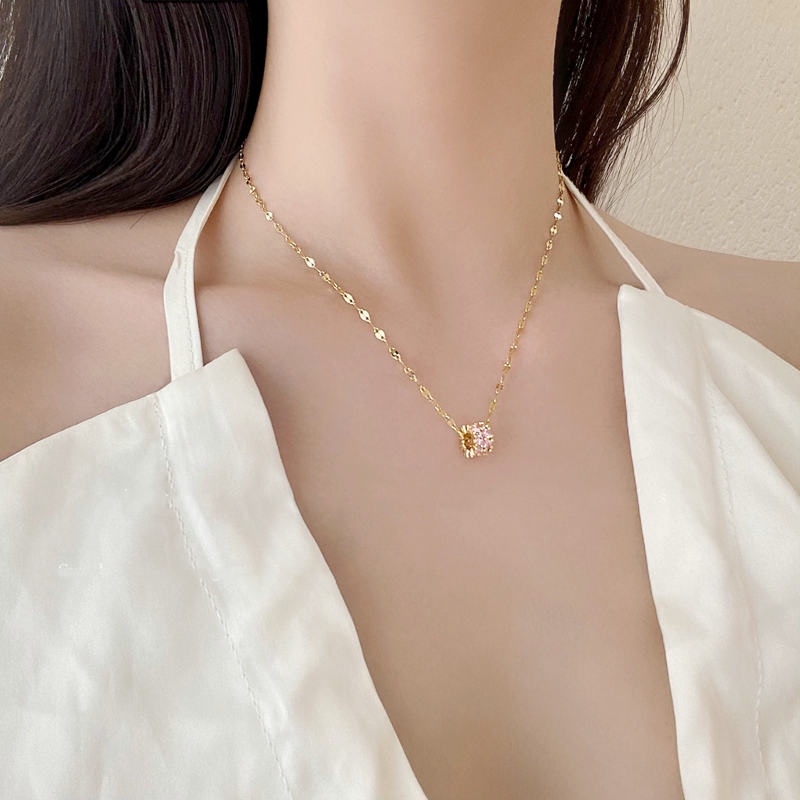 Dây chuyền titan nữ đính đá pha lê lấp lánh thiết kế thời trang trẻ trung phong cách ins hàn quốc
