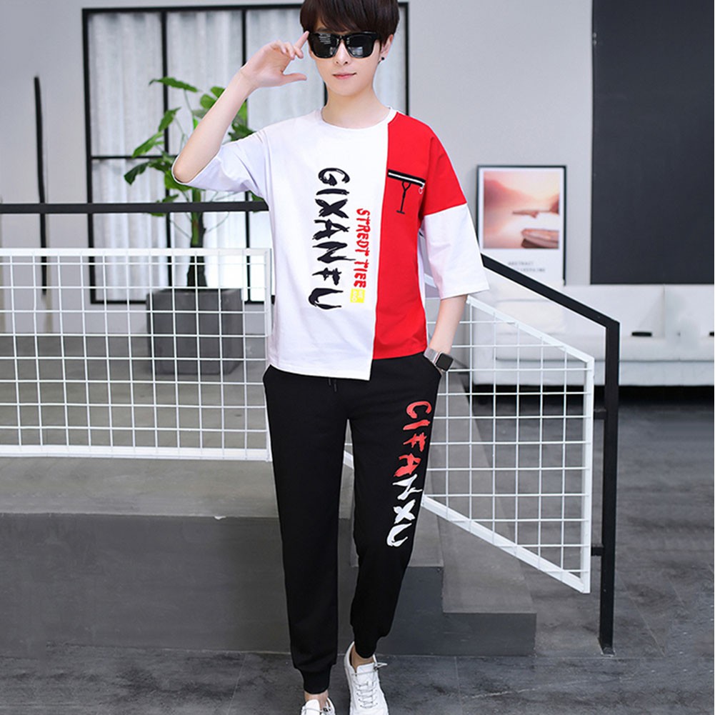 Bộ Đồ Thun Nam Thể Thao Mùa Hè Tay Ngắn Kết Hợp Quần Dài Họa Tiết Chữ GiFanXu Trẻ Trung SET NAM 9000026C2 | BigBuy360 - bigbuy360.vn