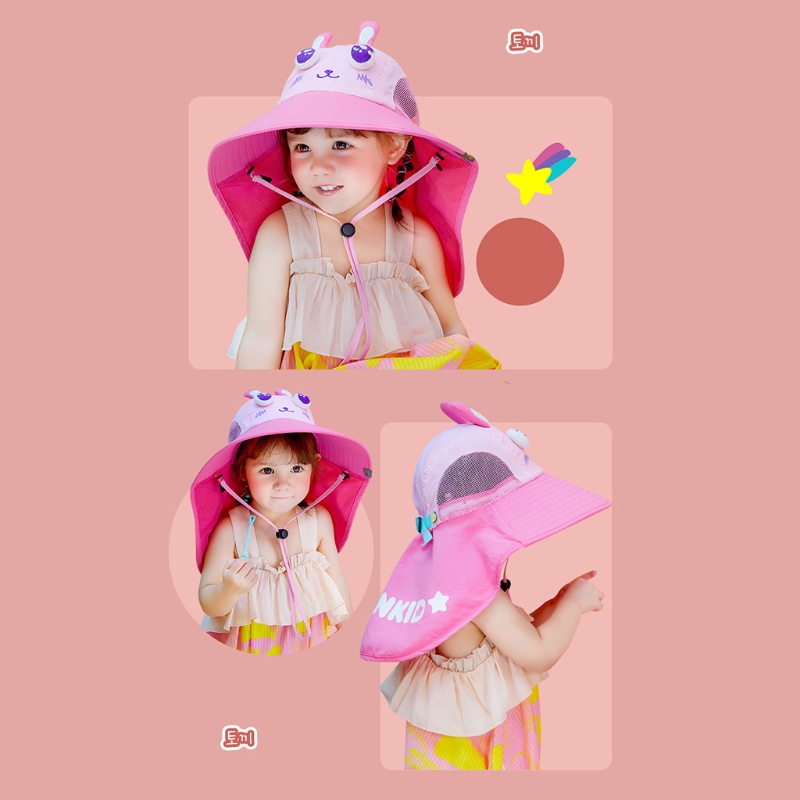 Nón Tai Bèo Kèm Tấm Che Cổ Chống Nắng Họa Tiết Hoạt Hình Dễ Thương Cho Bé