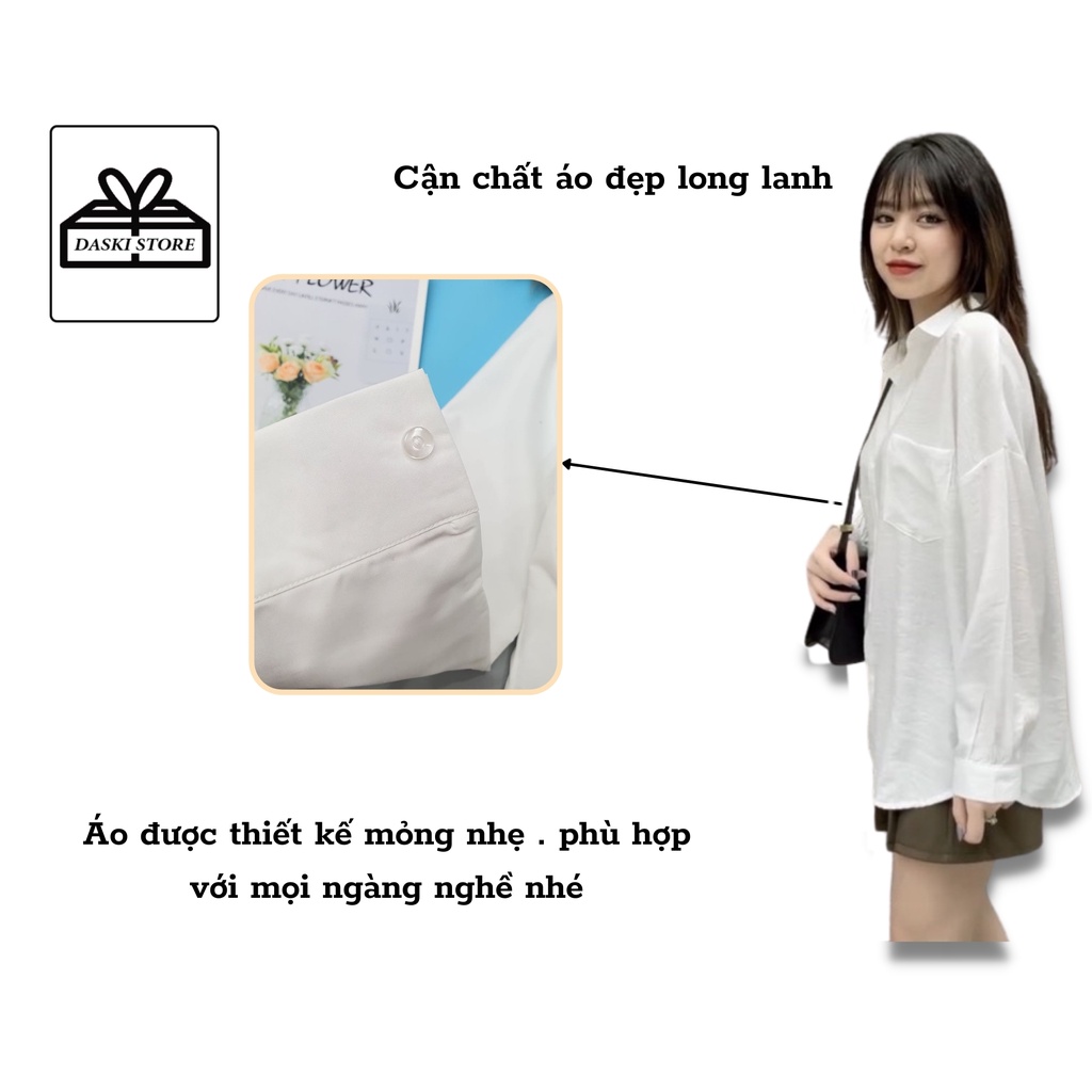 Áo dài tay trắng, Áo sơ mi trơn cổ bẻ túi ngực dáng suông đơn giản unisex Daski | BigBuy360 - bigbuy360.vn