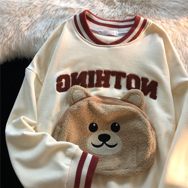 Áo Sweater Dáng Rộng Cỡ Lớn In Hình Gấu Dễ Thương Cho Nam Và Nữ