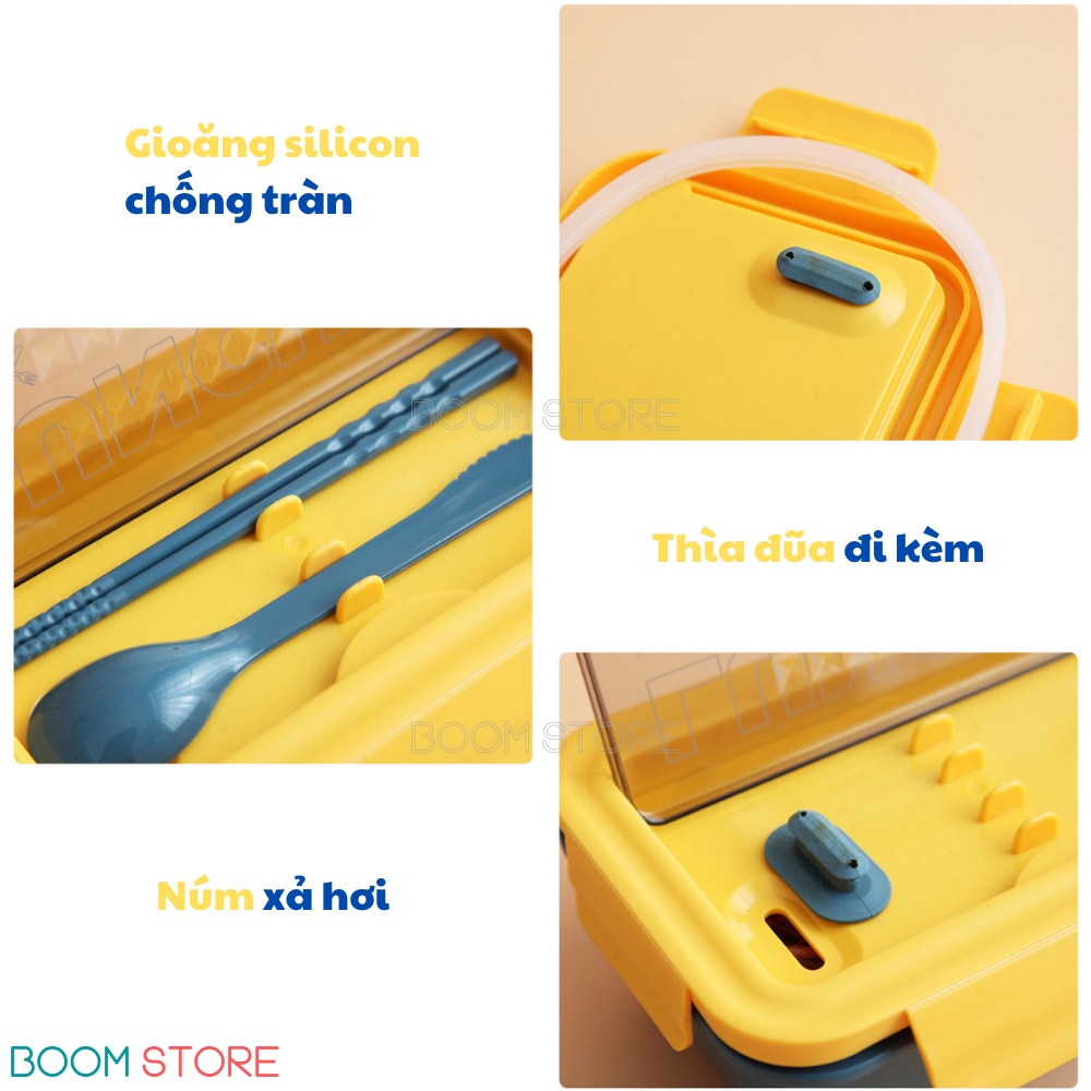Hộp cơm văn phòng 3 ngăn 1400ml dùng được trong lò vi sóng cao cấp Boom Store