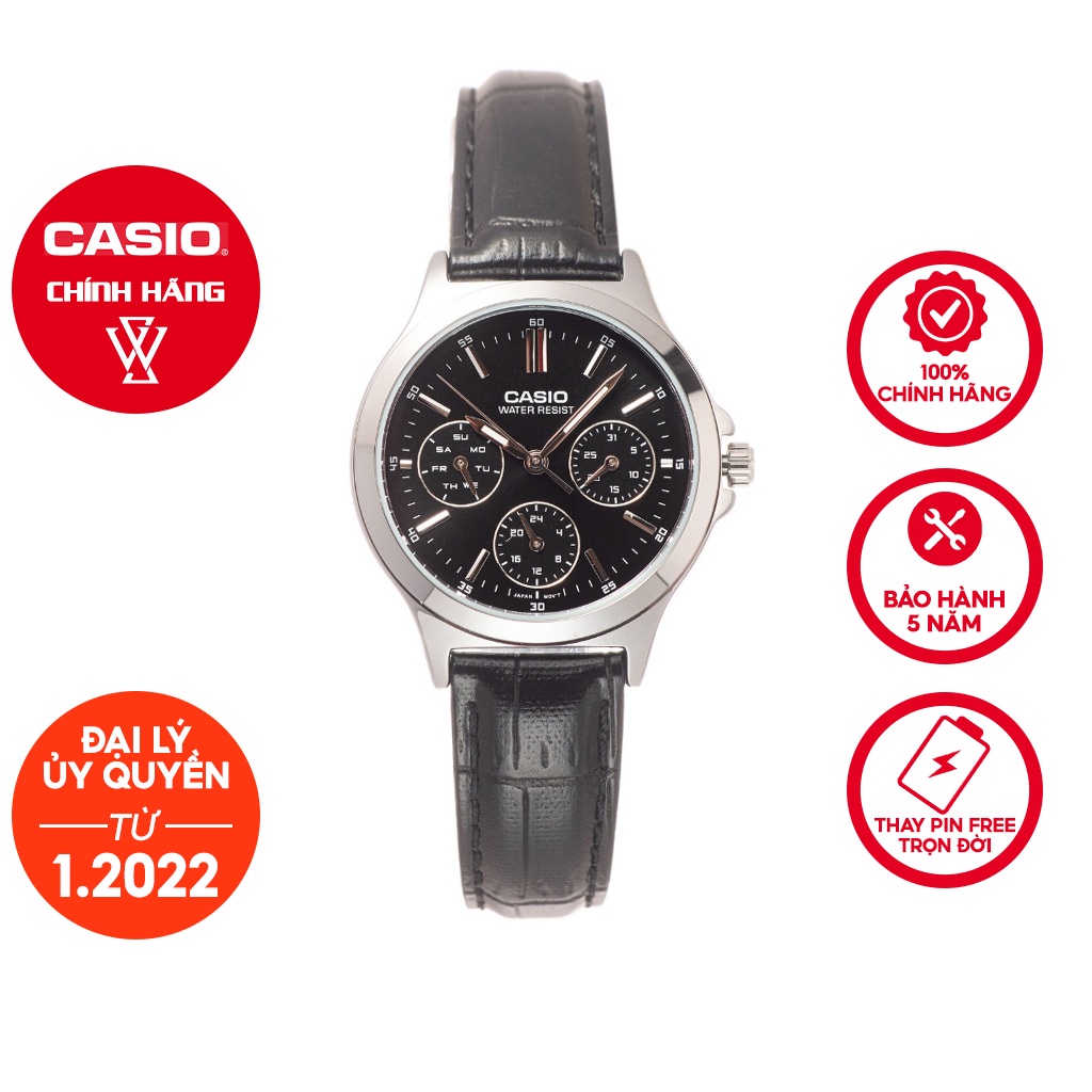 Đồng Hồ Quartz Nữ Casio WATCHSTORE LTP-V300L-1AUDF Thiết Kế Kính Khoáng 33.2mm, Dây Đeo Da Và Vỏ Thép Không Gỉ