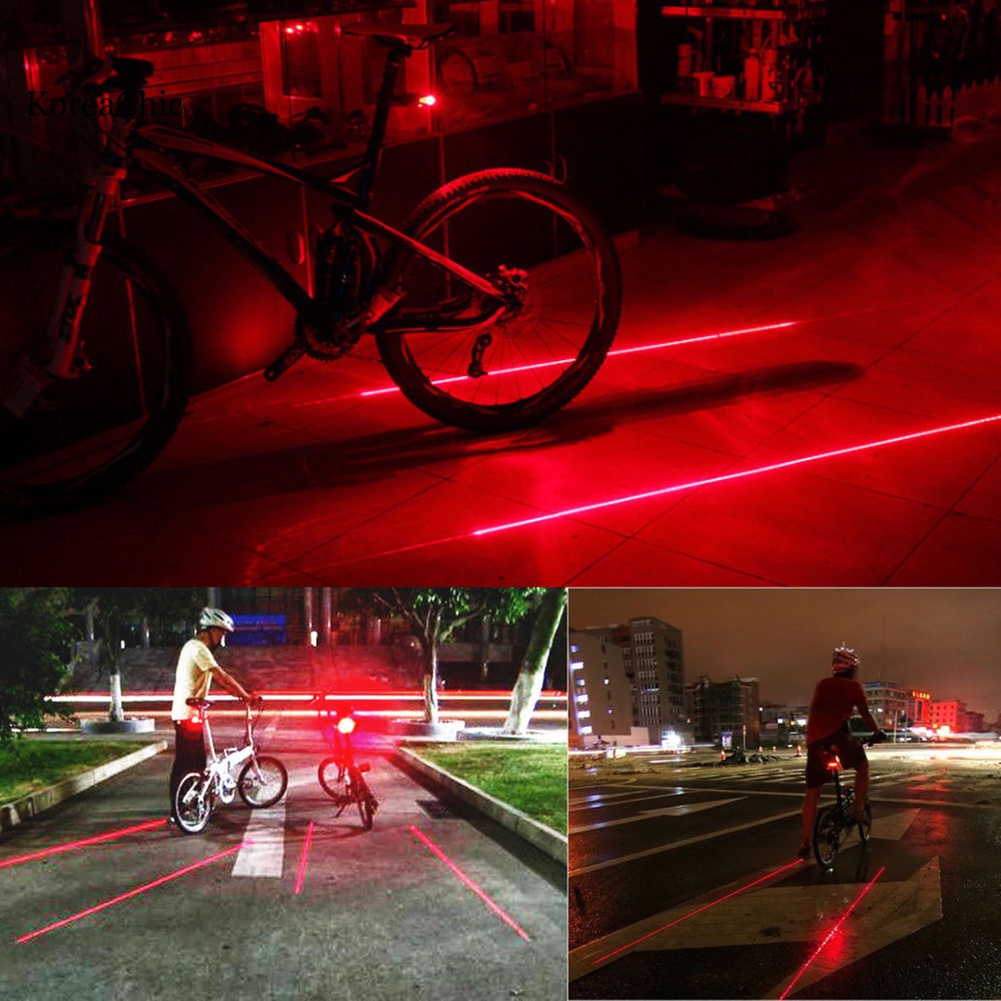 Đèn hậu xe đạp cảnh báo an toàn có 2 bóng laze và 5 bóng LED