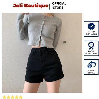 Quần short bò giấy cạp cao màu đen -trắng