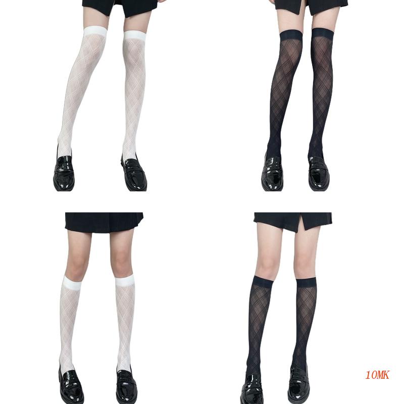 Vớ Dài Qua Gối Vải Lụa Mỏng Họa Tiết Vân Kim Cương Phong Cách Nhật Bản Lolita 10MK