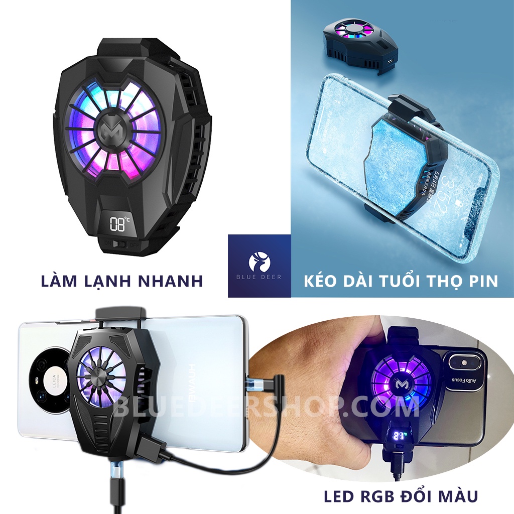 Quạt Tản Nhiệt Điện Thoại Memo dl05 Siêu Lạnh, Hiện Thị Nhiệt Độ, Led RGB – BLUE DEER