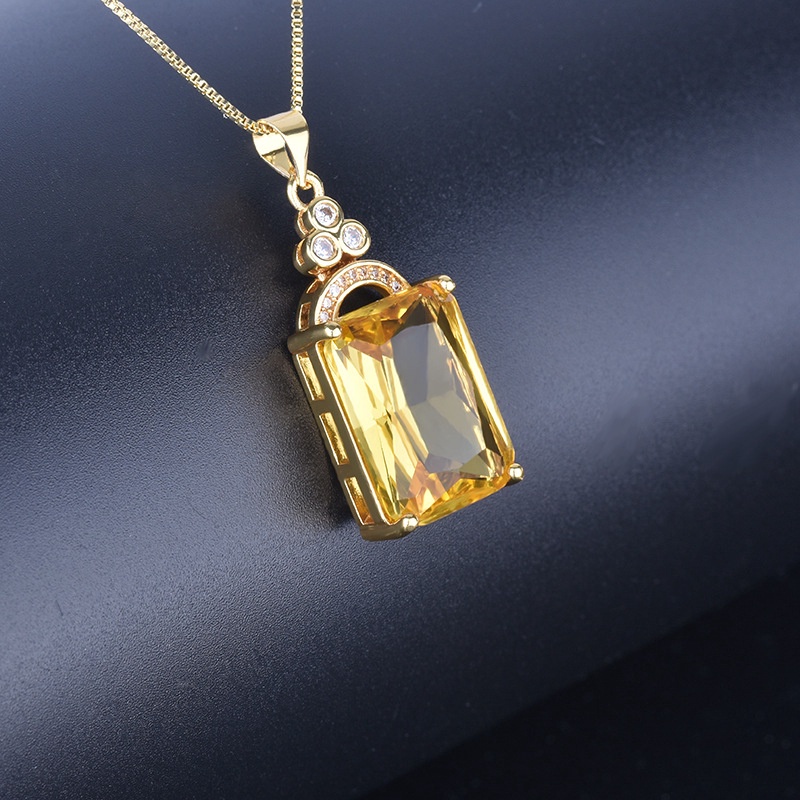 Vòng cổ Mặt Đá Topaz Xanh Hình Chữ Nhật Mới Cho Nữ
