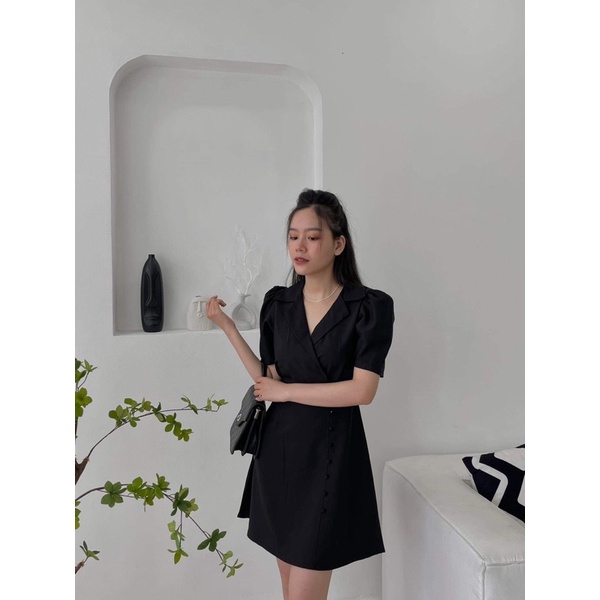 Đầm cổ vest nút bọc H97 ( CÓ BIGSIZE )