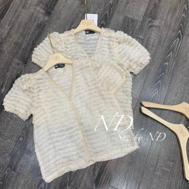 Áo voan trắng cúc ngọc nữ tiểu thư dễ thương hot trend