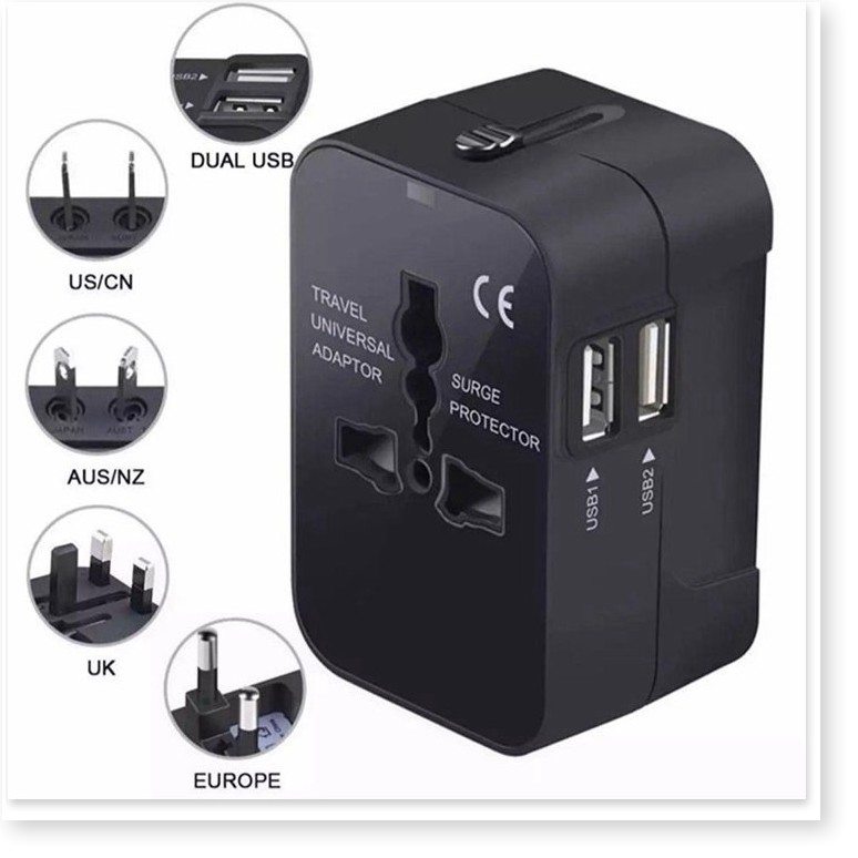 Ổ cắm điện quốc tế du lịch đa năng oc-122 2 cổng usb travel ac adapter - có video - bh 1 năm - energy green lighting