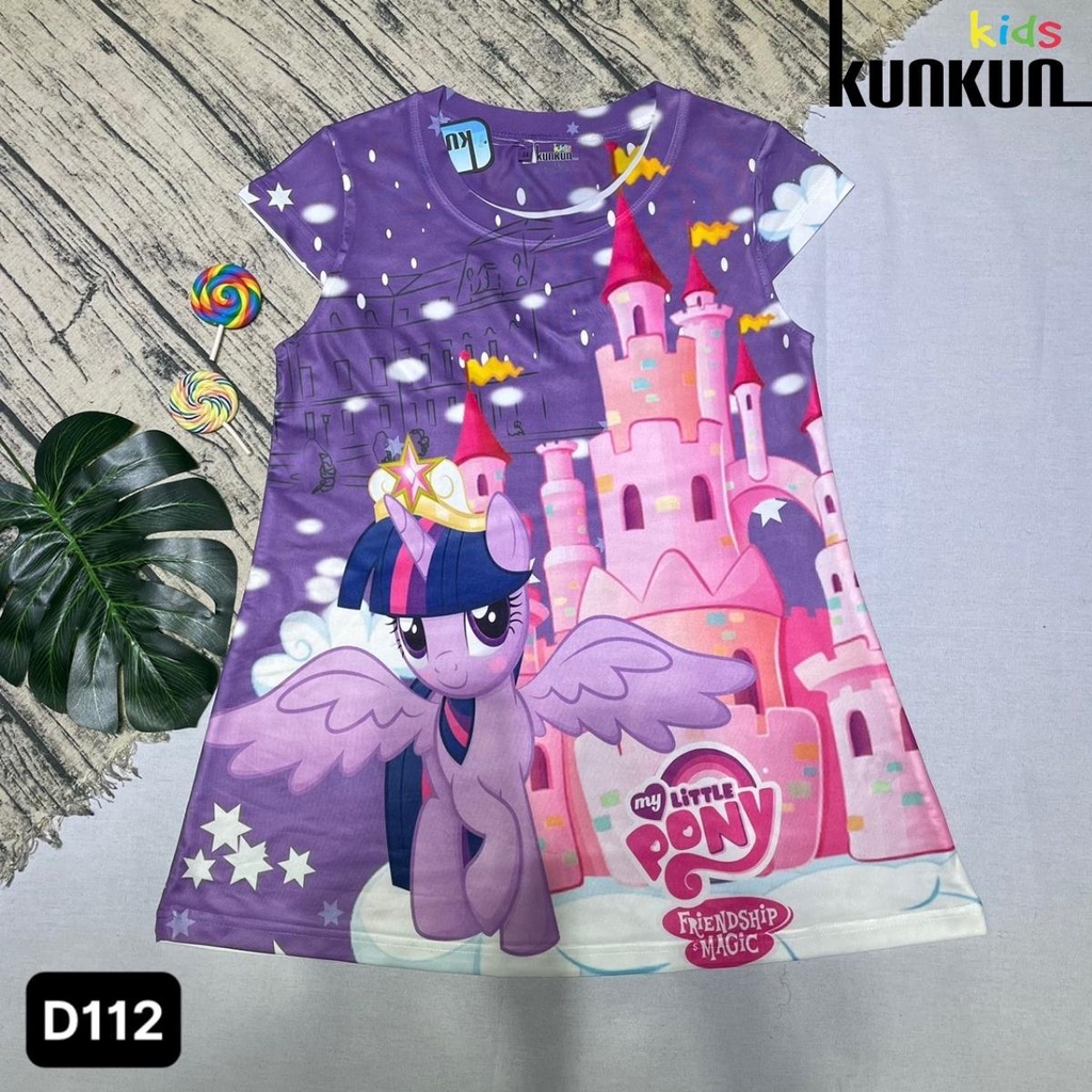 Đầm bé gái chất thun lạnh in 3d hình ngựa pony Kunkun Kid D112