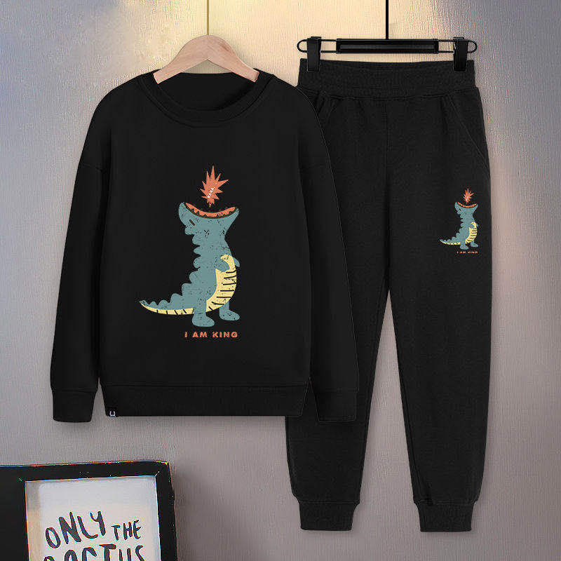 Set Áo Nỉ Dài Tay Cổ Tròn + Quần Dài Lưng Thun Thời Trang Cho Bé Trai