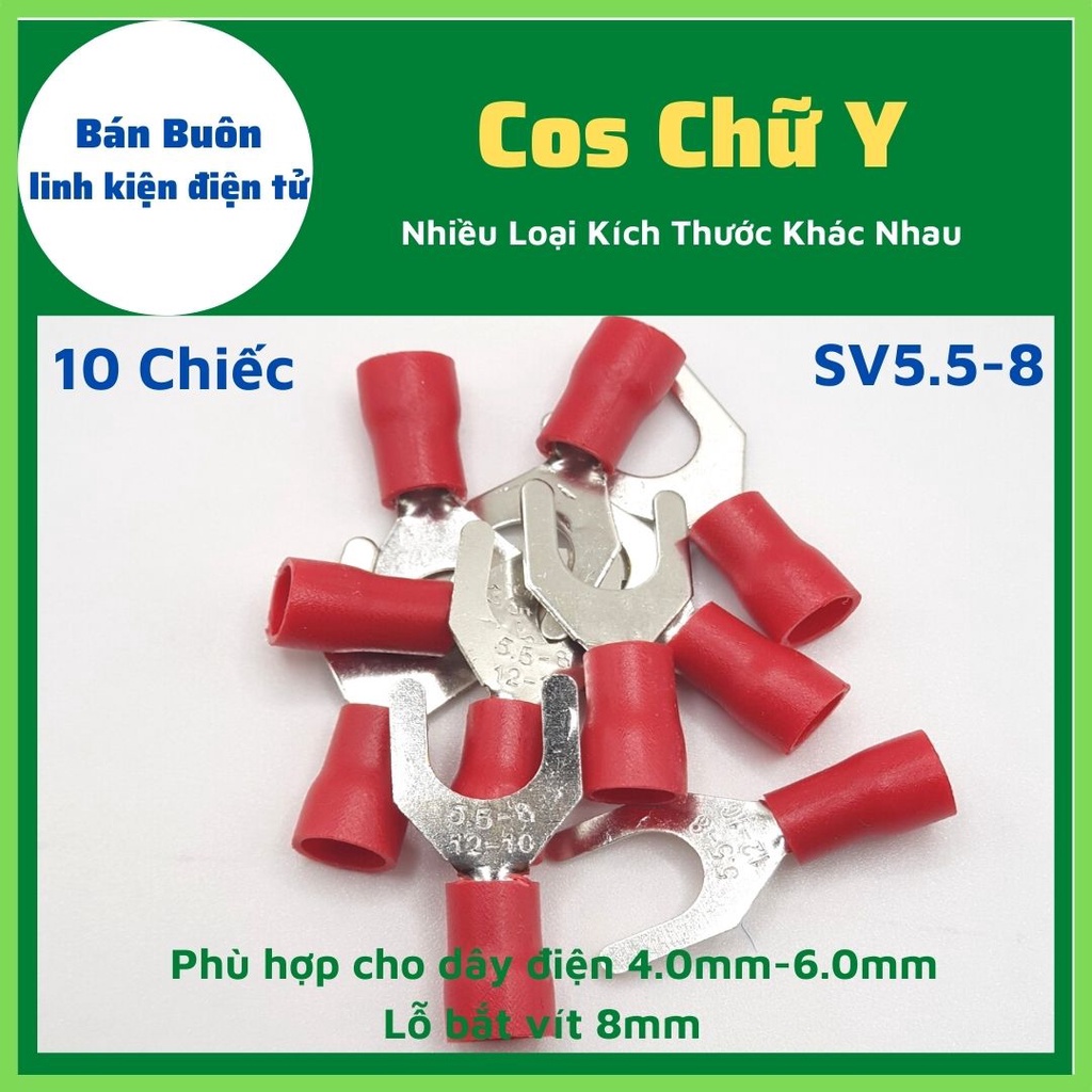 Đầu cos chữ y, cos kẹp dây  Đủ loại (10 chiếc)