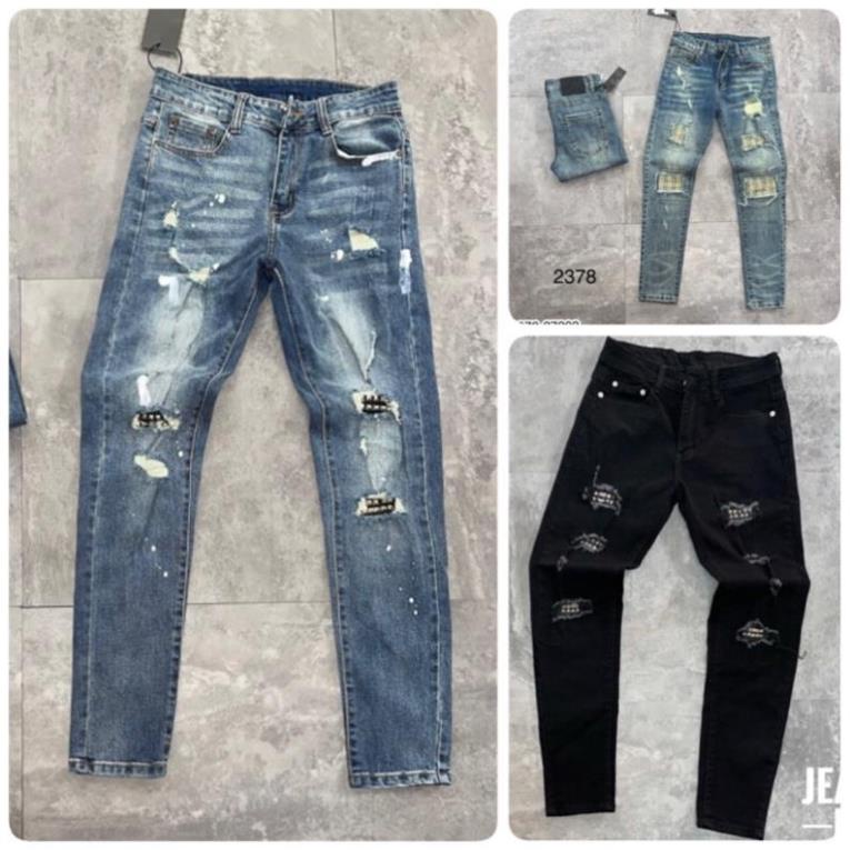 [SẴN HÀNG] Quần Jeans dài cho nam DSQ, AMIRI, BOUTON xước nhẹ phong cách - Quần bò dài nam mềm đẹp màu xanh và đen ®️ &gt;