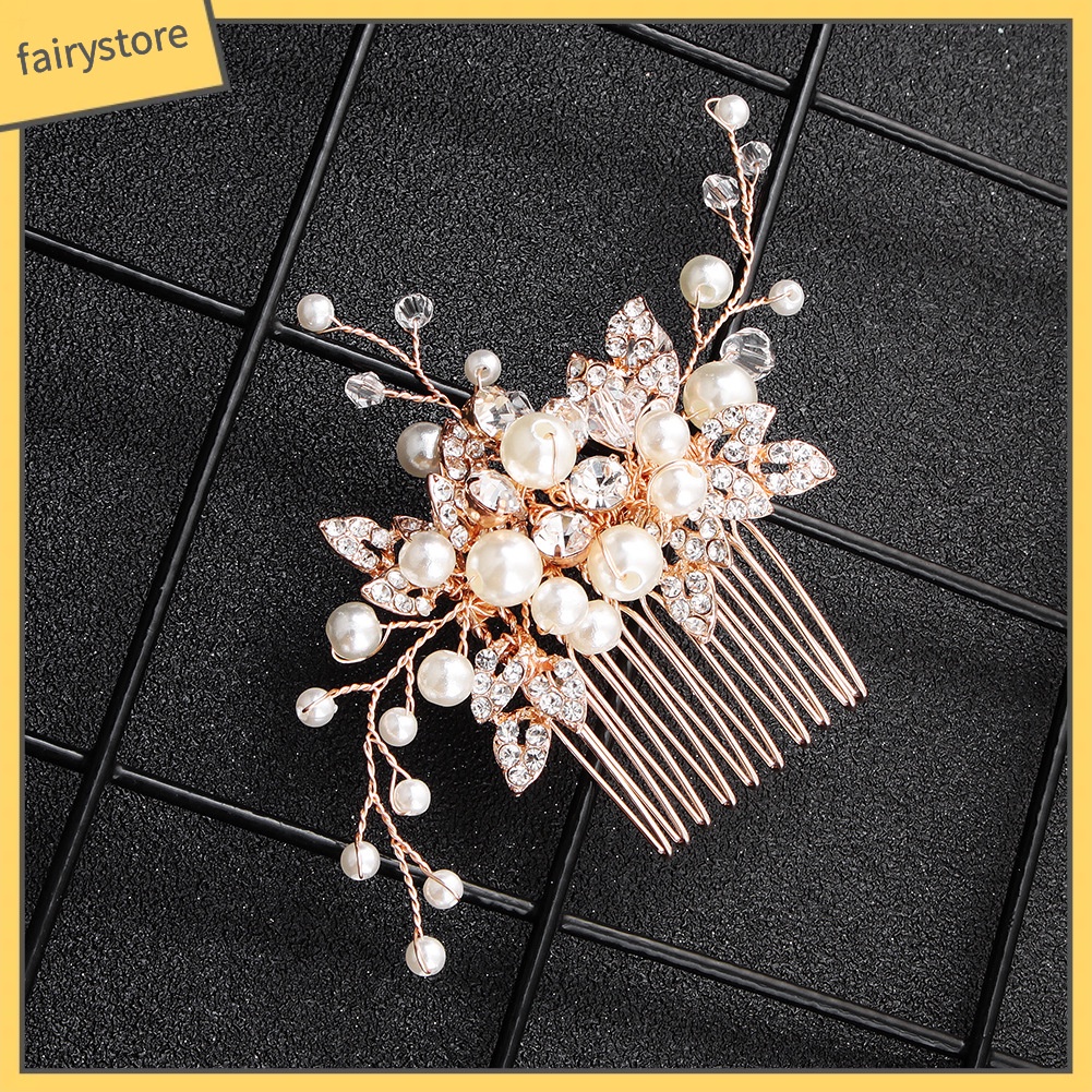 Trâm Cài Tóc Hình Nhánh Cây Đính Đá &amp; Ngọc Trai Giả Phong Cách Vintage