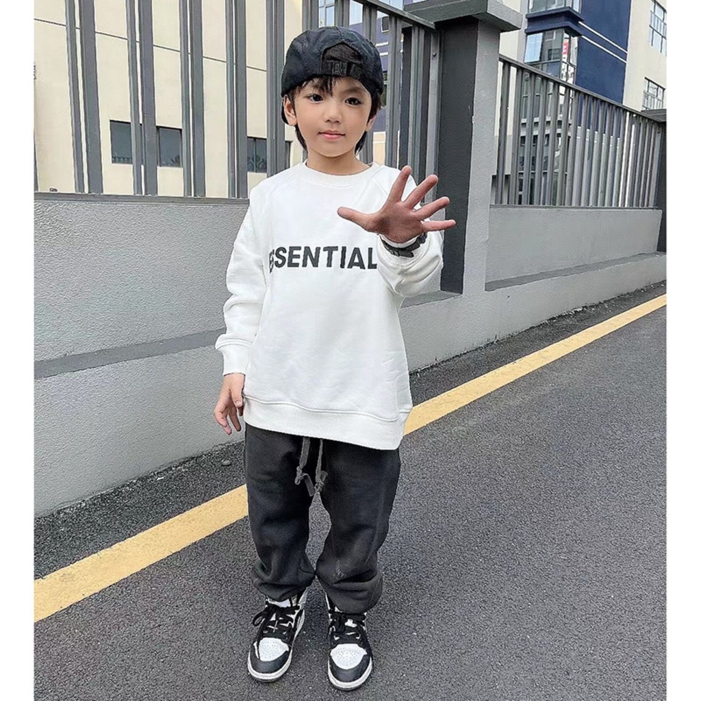 Áo sweater Essentials cho bé và gia đình , áo nỉ cổ tròn trẻ em unisex , Kid_genZ