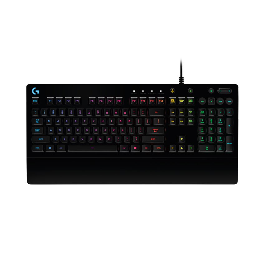 Bàn phím giả cơ Logitech G213 RGB màu đen với hệ thống led RGB 16.8 triệu màu, chống bụi chống nước
