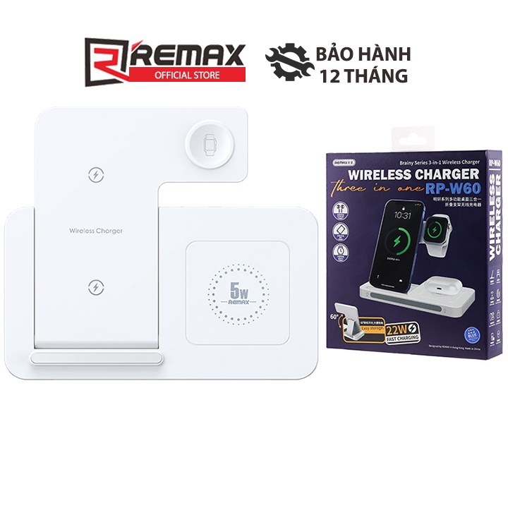 Đế sạc không dây đa năng 3 in 1 Remax RP-W60 sạc nhanh công suất 22W - có tích hợp đèn ngủ