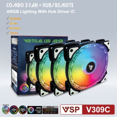 BỘ KIT 3 FAN CASE LED RGB, HUB VSP V400C - V309C - V308C - V209B - V208B - V304C - V207 - V206