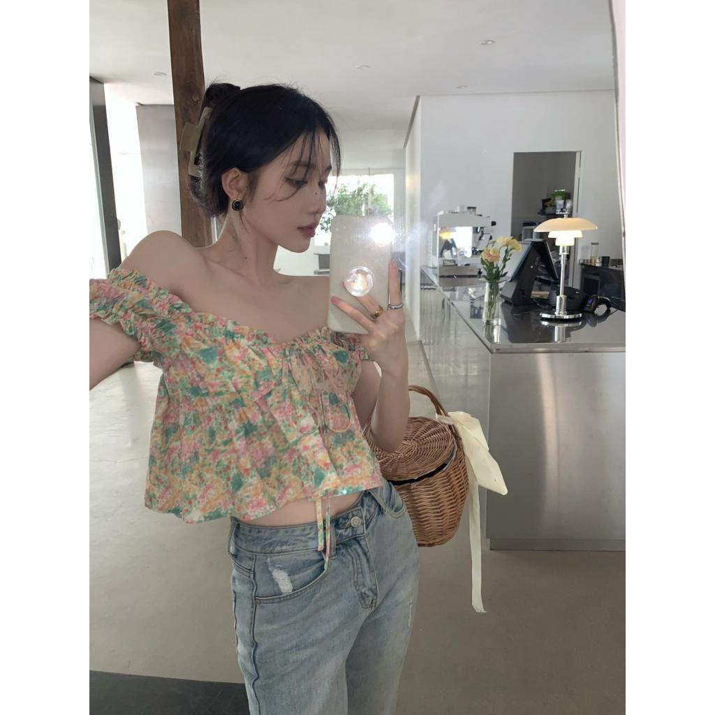 Áo Sơ Mi Tay Phồng Cổ Búp Bê Cột Dây Dáng Ngắn Thời Trang Xinh Xắn Cho Nữ