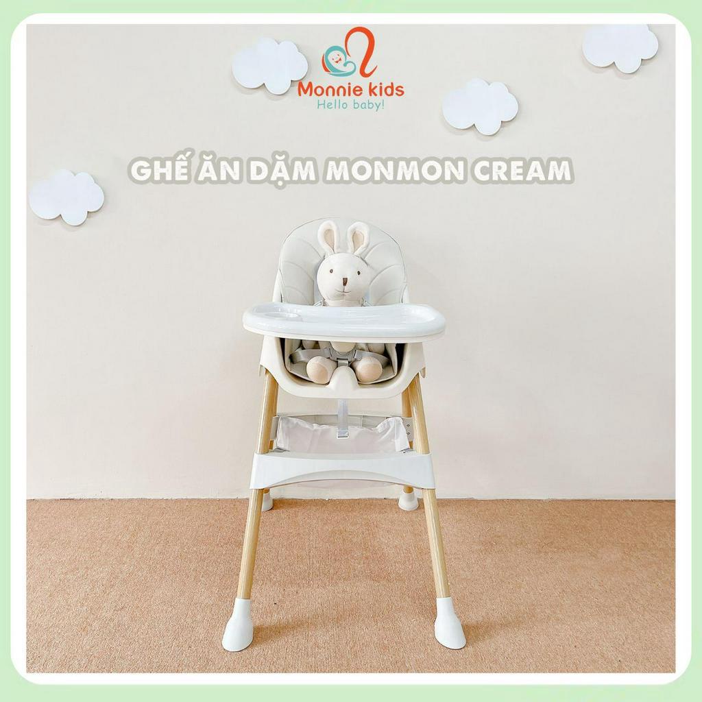 Ghế ăn dặm có nấc điều chỉnh MonMon Cream 6M+, bàn ăn dặm tùy chỉnh cho bé - Monnie Kids