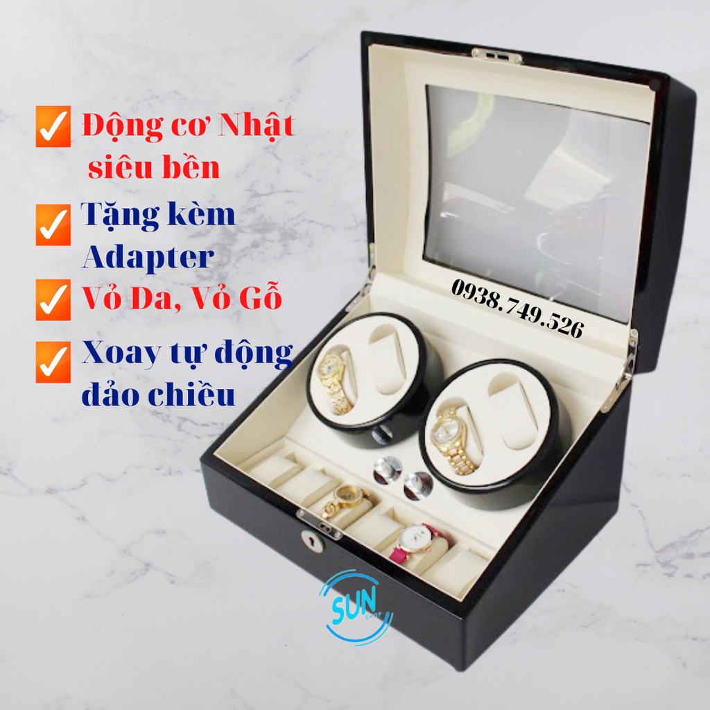 Hộp Lắc Xoay Đồng Hồ Cơ 4 Chiếc Giả Da Đà Điểu, Cá Sấu, Cacbon Giá Rẻ Hàng Cao Cấp