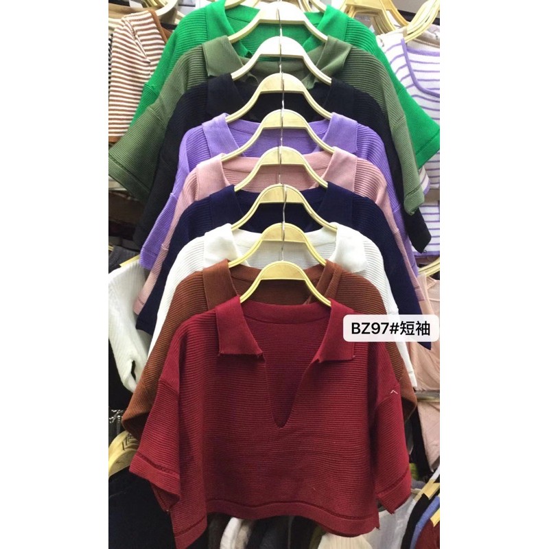 áo len cổ V croptop hot hit - phiên bản cộc tay (bz97-1#) | BigBuy360 - bigbuy360.vn