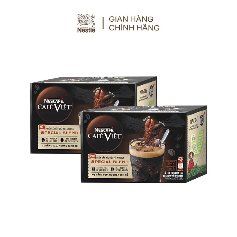 Combo 2 hộp cà phê đen hòa tan Arabica và Robusta Nescafé café Việt (Hộp 12 gói x 16g)